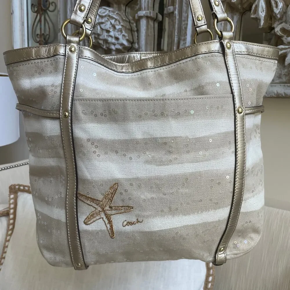 Rare Coach Audrey Sunburst Sequin Tote 19577 Limited Edition Metallic Gold Y2K